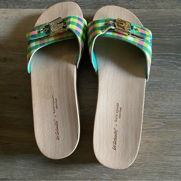 Dr Scholls Kate Spade New York Clogs Size 8M Bella Plaid Slides Sandals