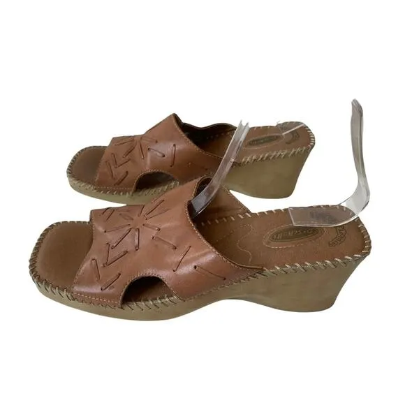 Dr. Scholls Sasha Mule Sandal Wedge Platform Chunky Chonk Whipstitch Leather 9
