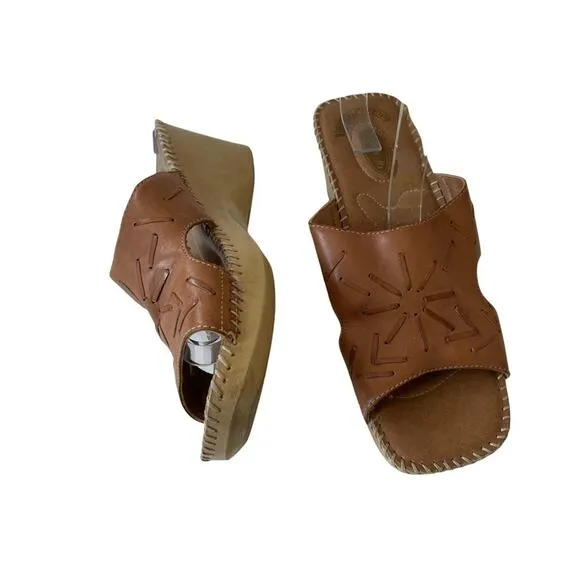 Dr. Scholls Sasha Mule Sandal Wedge Platform Chunky Chonk Whipstitch Leather 9