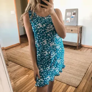 Draper James Floral Bohemian Blue Slip Wide Strap Scoop Neck Mini Dress S NWT