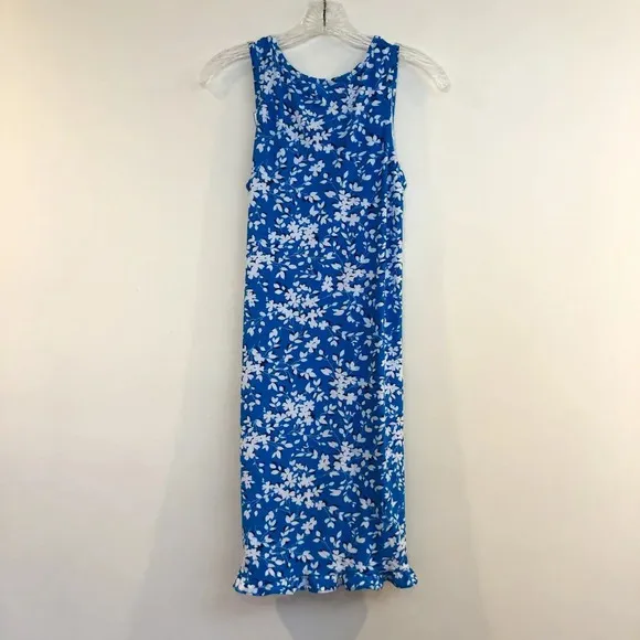 Draper James Floral Bohemian Blue Slip Wide Strap Scoop Neck Mini Dress S NWT