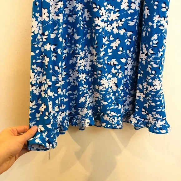 Draper James Floral Bohemian Blue Slip Wide Strap Scoop Neck Mini Dress S NWT