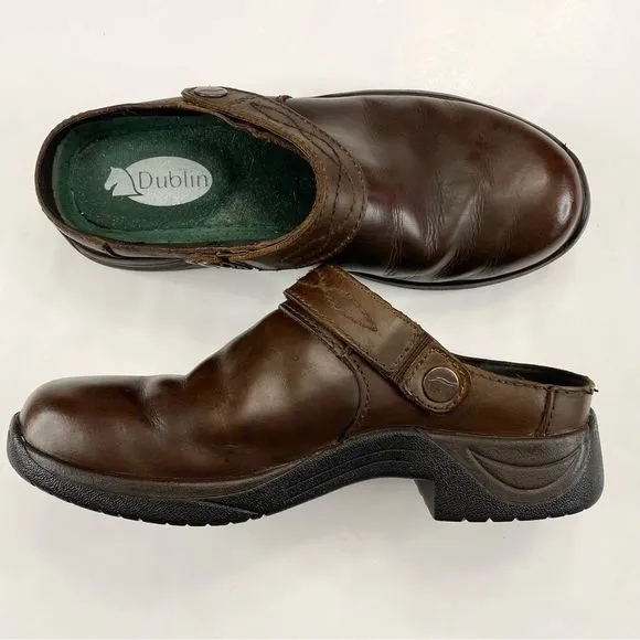 Dublin Riding Clogs Brown Leather Sz 7 Strap Equestrian Mules Slip On Comfort