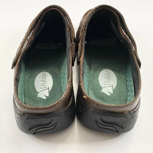 Dublin Riding Clogs Brown Leather Sz 7 Strap Equestrian Mules Slip On Comfort