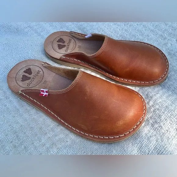 Duck Feet Blavand Clogs Denmark Slip On Leather Mules Size 38 US 8