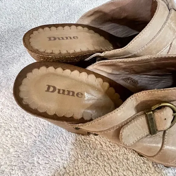 Dune Womens Beige Leather Mules Clogs Heels 41 Cone Heel Buckle Slip On