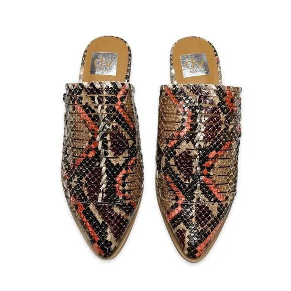 DV by Dolce Vita Womens Izzie Snakeskin Print Mules 7.5 Slip On Slides Orange
