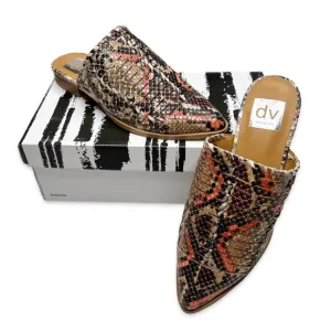 DV by Dolce Vita Womens Izzie Snakeskin Print Mules 7.5 Slip On Slides Orange