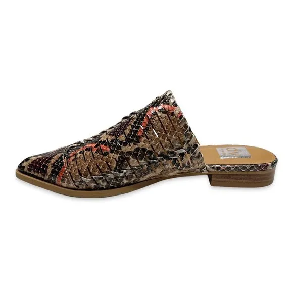 DV by Dolce Vita Womens Izzie Snakeskin Print Mules 7.5 Slip On Slides Orange