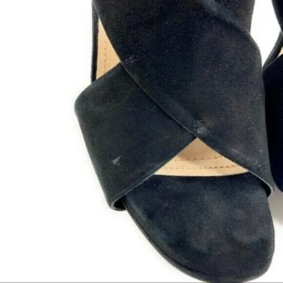 DVF Platform Black Suede Thick Strappy Slingback Heels Peep Toe Stiletto