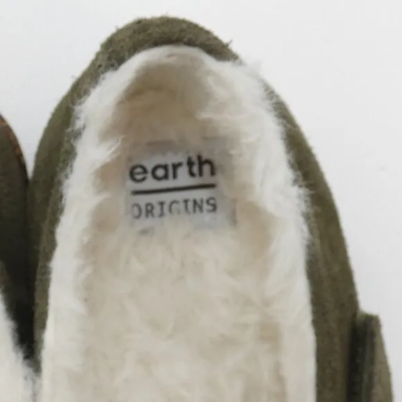 Earth Origins Aurora Jade Faux Fur Classic Olive Suede Clogs Women’s Size 6 1/2