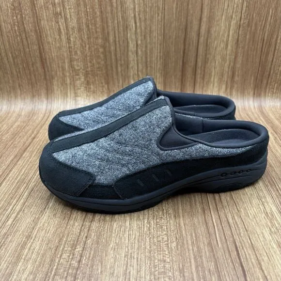Easy Spirit Traveltime Clog Gray Wool W/Silver and Black Suede Women's Size 9W