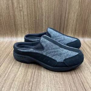Easy Spirit Traveltime Clog Gray Wool W/Silver and Black Suede Women's Size 9W
