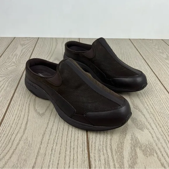 Easy Spirit Women's Traveltime Leather Clogs 12M Dark Brown $70