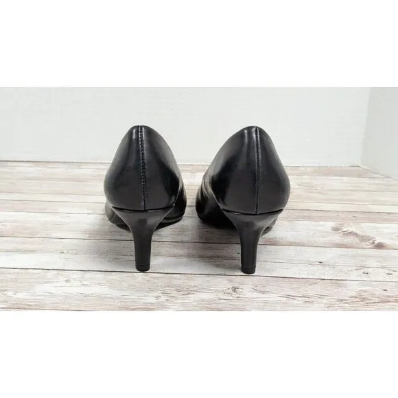 Easy Street Passion Womens Size 5 M Black Leather Round Toe Kitten Pump Heels