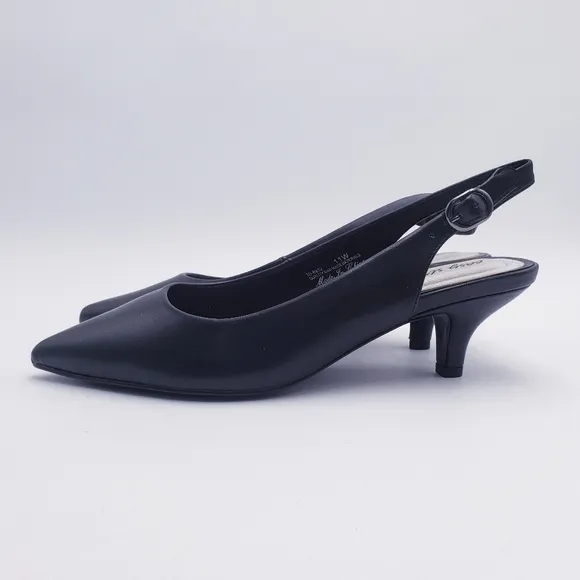 EASY STREET Womens Black Stretch Faye Pointed Toe Stiletto Slingback 11 WIDE