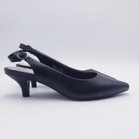 EASY STREET Womens Black Stretch Faye Pointed Toe Stiletto Slingback 11 WIDE