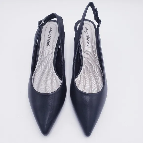 EASY STREET Womens Black Stretch Faye Pointed Toe Stiletto Slingback 11 WIDE