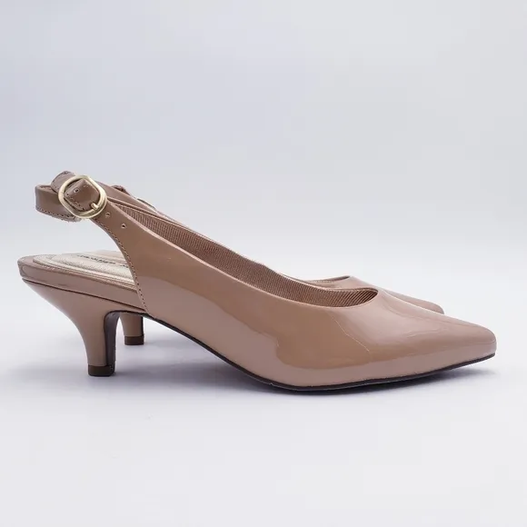 EASY STREET Womens Nude Patent Stretch Gore Faye Pointed Toe Stiletto Slingback
