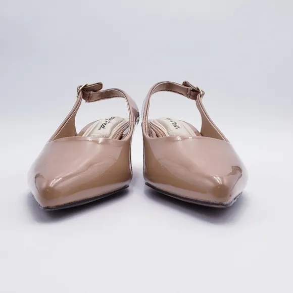 EASY STREET Womens Nude Patent Stretch Gore Faye Pointed Toe Stiletto Slingback