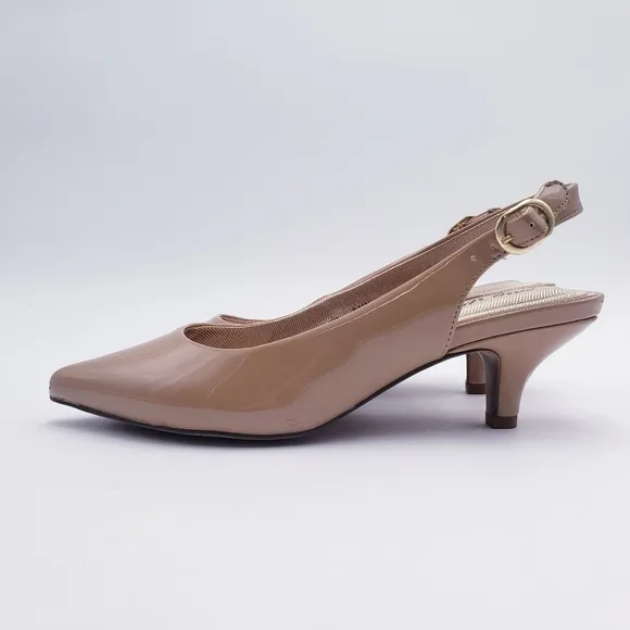 EASY STREET Womens Nude Patent Stretch Gore Faye Pointed Toe Stiletto Slingback