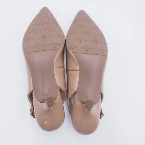 EASY STREET Womens Nude Patent Stretch Gore Faye Pointed Toe Stiletto Slingback