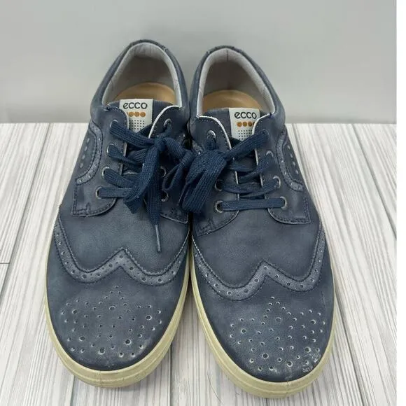 ECCO Classic Blue Wingtip Leather Golf Shoes US 11 EUR 44 Extra Width Spikeless