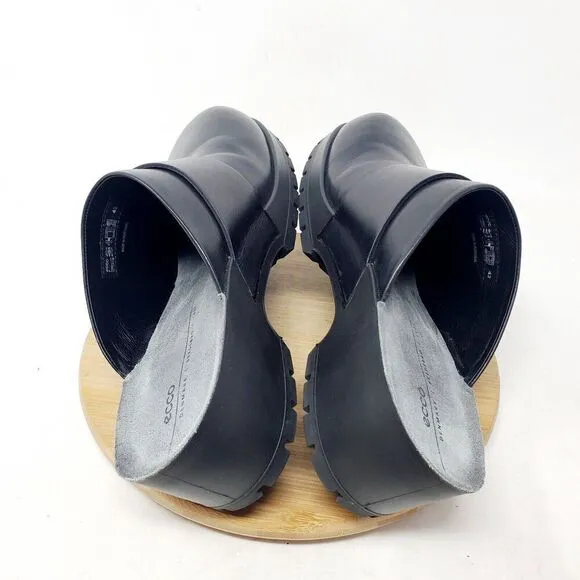 ECCO Comfort Clogs Womens 42 Black Leather Platform Mule Slide Chunky Lug Sole