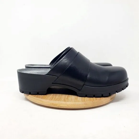 ECCO Comfort Clogs Womens 42 Black Leather Platform Mule Slide Chunky Lug Sole