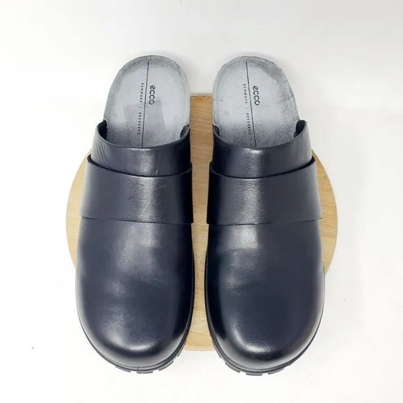 ECCO Comfort Clogs Womens 42 Black Leather Platform Mule Slide Chunky Lug Sole