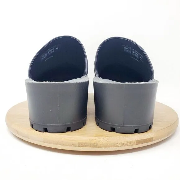 ECCO Comfort Clogs Womens 42 Black Leather Platform Mule Slide Chunky Lug Sole