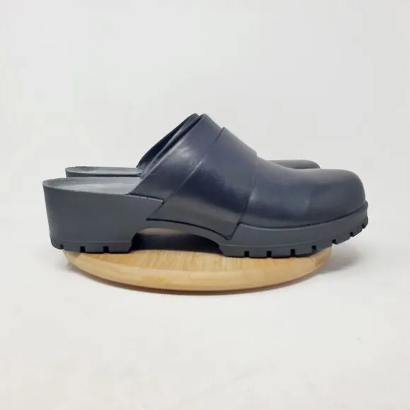 ECCO Comfort Clogs Womens 42 Black Leather Platform Mule Slide Chunky Lug Sole