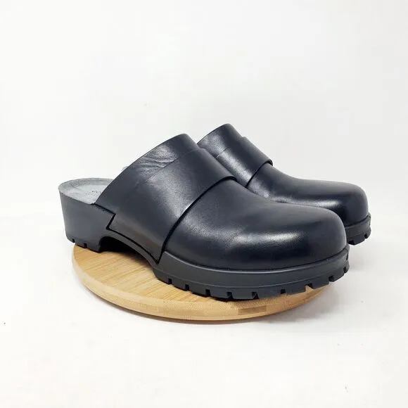 ECCO Comfort Clogs Womens 42 Black Leather Platform Mule Slide Chunky Lug Sole