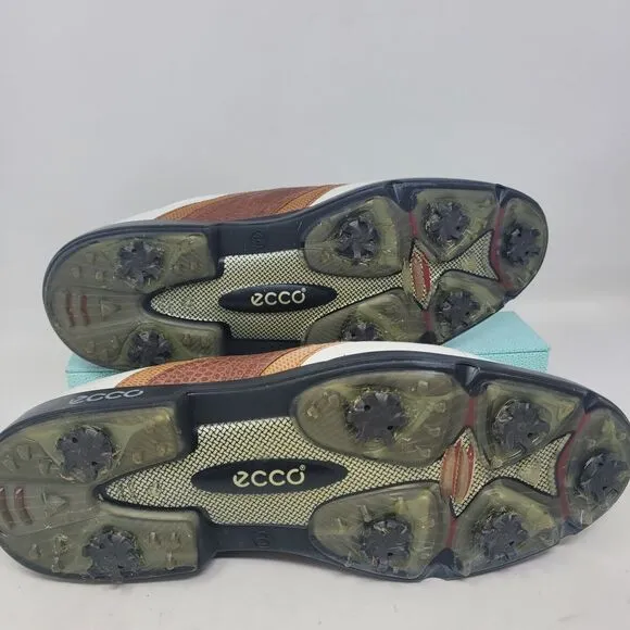 Ecco Golf Shoes Mens 10.5 EU44 Goretex Waterproof Spikes Croc Leather White Brwn
