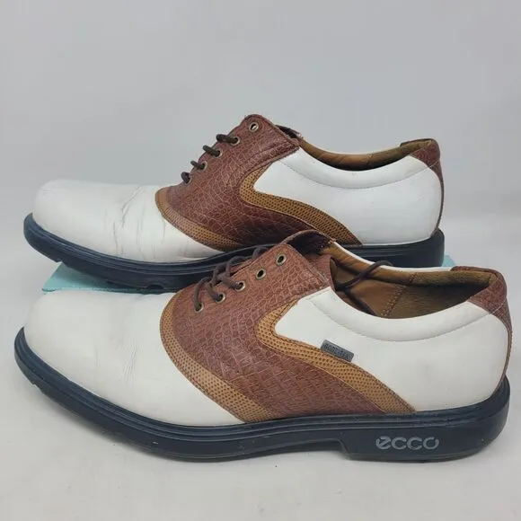 Ecco Golf Shoes Mens 10.5 EU44 Goretex Waterproof Spikes Croc Leather White Brwn