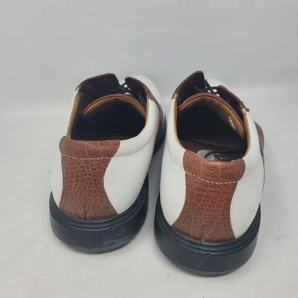 Ecco Golf Shoes Mens 10.5 EU44 Goretex Waterproof Spikes Croc Leather White Brwn