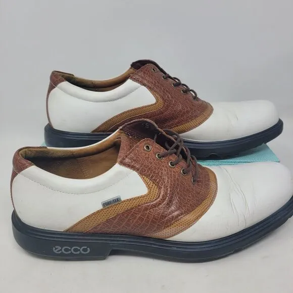 Ecco Golf Shoes Mens 10.5 EU44 Goretex Waterproof Spikes Croc Leather White Brwn