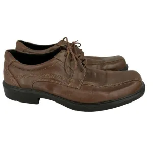 ECCO Helsinki Tie Oxfords Leather Derby Shoes Bicycle Toe Brown Men's EU 45
