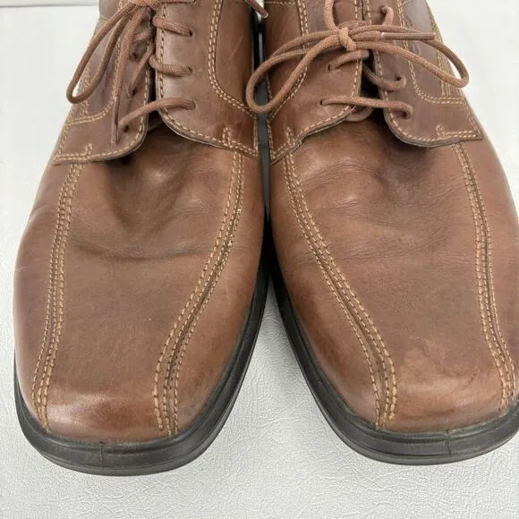 ECCO Helsinki Tie Oxfords Leather Derby Shoes Bicycle Toe Brown Men's EU 45