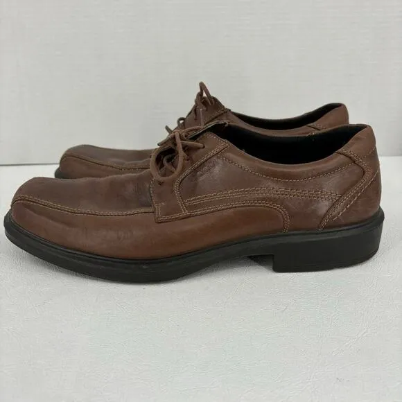 ECCO Helsinki Tie Oxfords Leather Derby Shoes Bicycle Toe Brown Men's EU 45