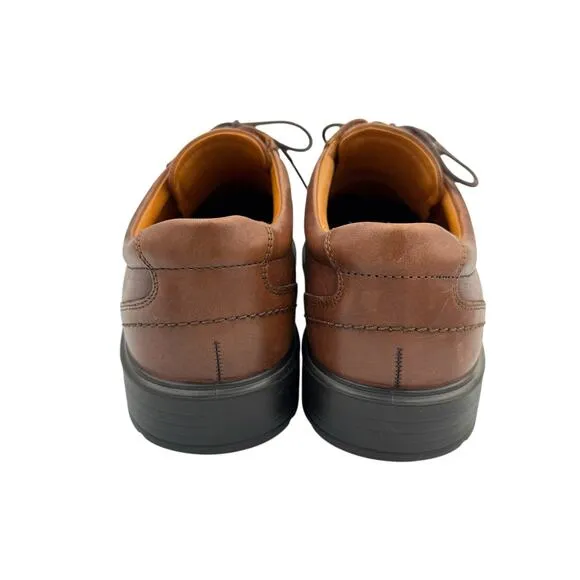 Ecco Men's Brown Leather Round Cap Toe Lace Up Oxfords Dress Shoes