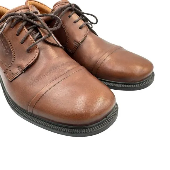 Ecco Men's Brown Leather Round Cap Toe Lace Up Oxfords Dress Shoes