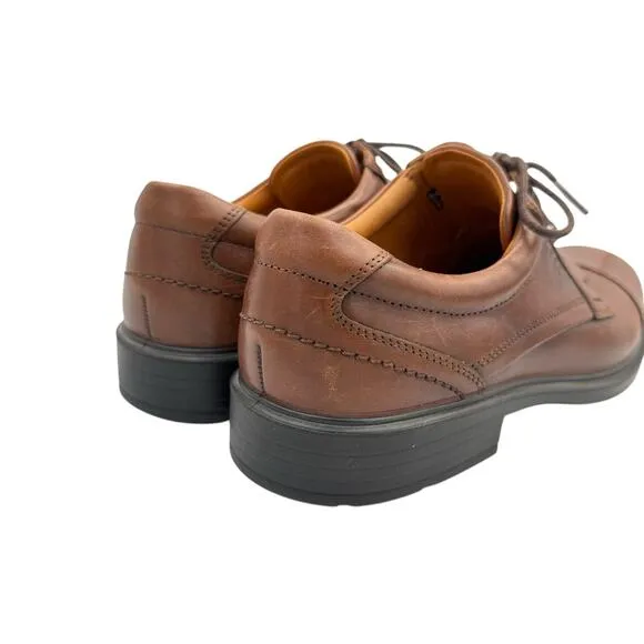 Ecco Men's Brown Leather Round Cap Toe Lace Up Oxfords Dress Shoes