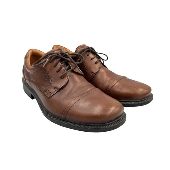 Ecco Men's Brown Leather Round Cap Toe Lace Up Oxfords Dress Shoes