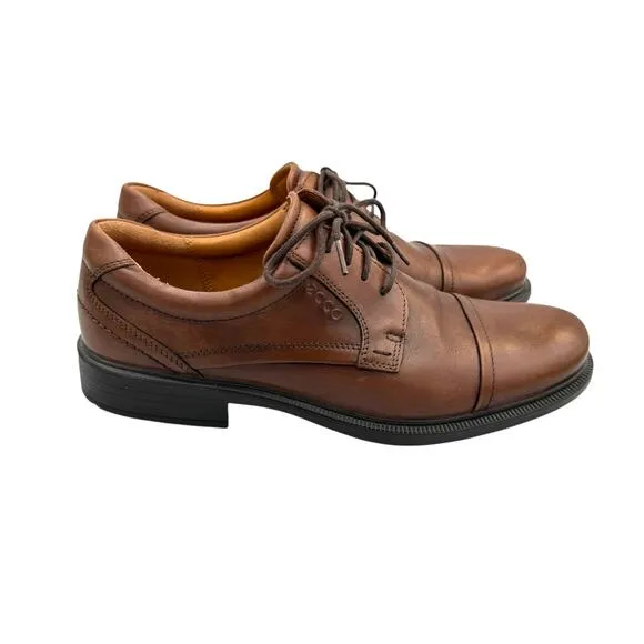 Ecco Men's Brown Leather Round Cap Toe Lace Up Oxfords Dress Shoes