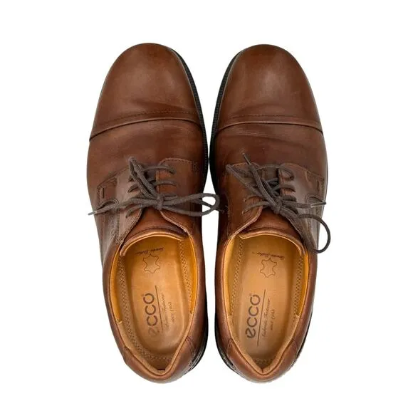 Ecco Men's Brown Leather Round Cap Toe Lace Up Oxfords Dress Shoes