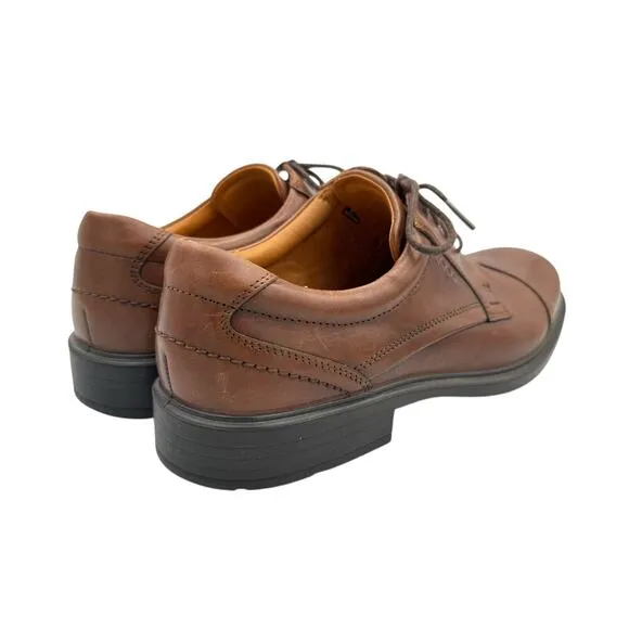 Ecco Men's Brown Leather Round Cap Toe Lace Up Oxfords Dress Shoes