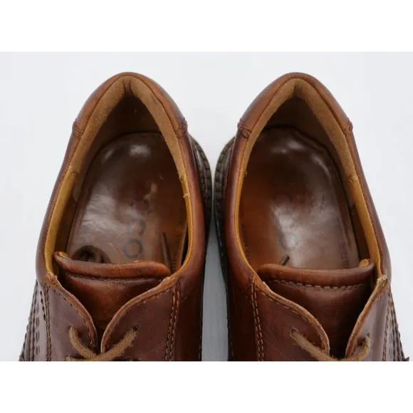 Ecco Shoes Mens 7.5 Brown Leather Bicycle Toe Derby Oxfords Square Toe Casual