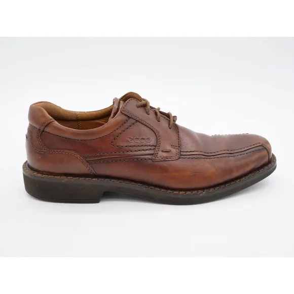 Ecco Shoes Mens 7.5 Brown Leather Bicycle Toe Derby Oxfords Square Toe Casual