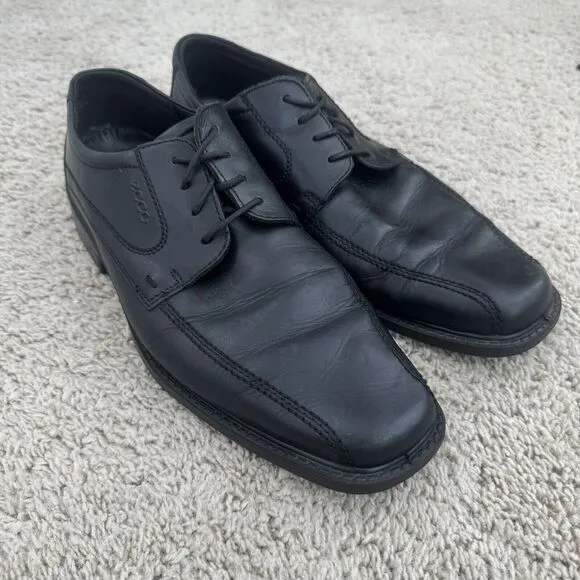 ECCO Shoes Men's Size 46‎ US 13 Black Leather Oxfords Lace Up Square Toe